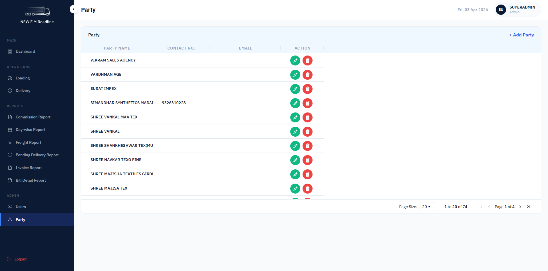 FM Roadlines Admin Portal screen 14