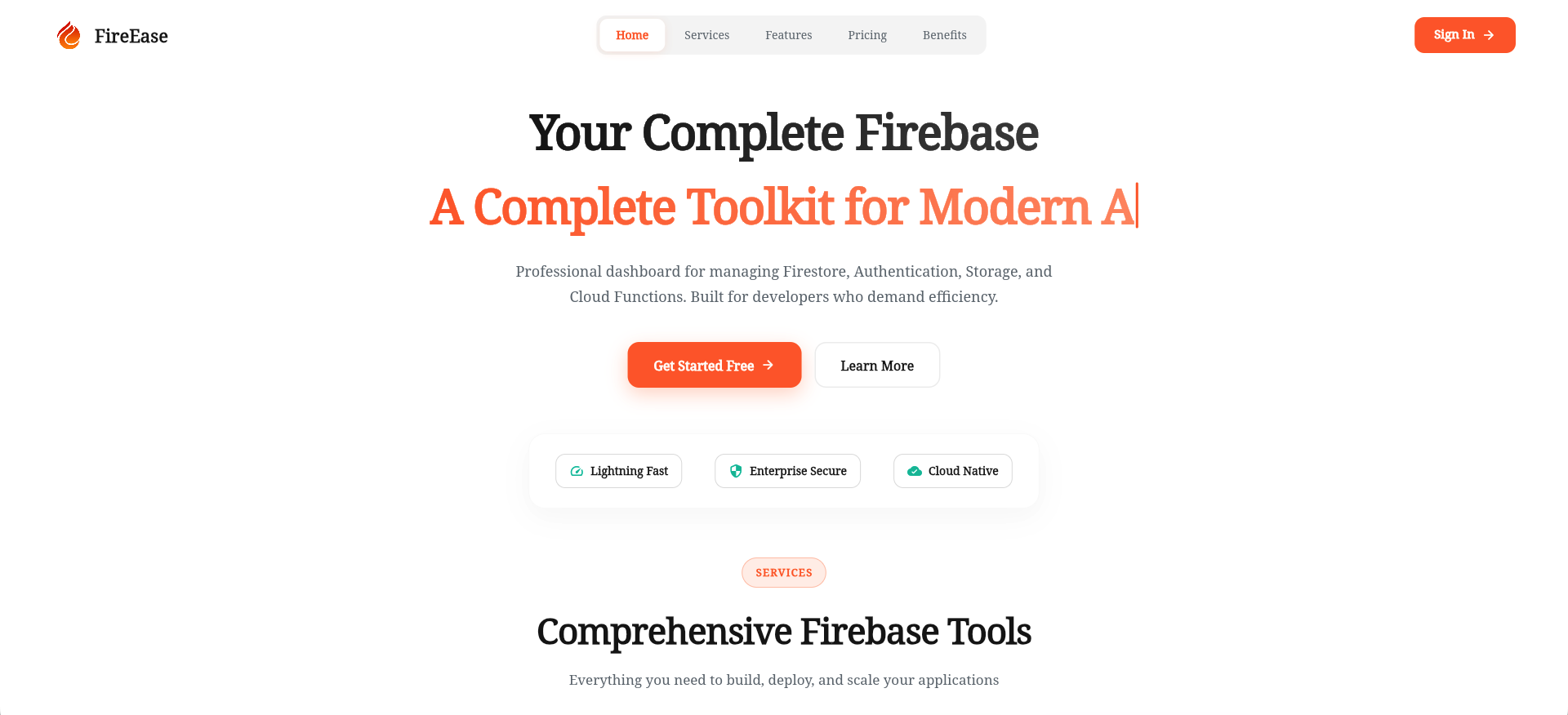 FireEase – Firebase Management & CRM Dashboard screen 1