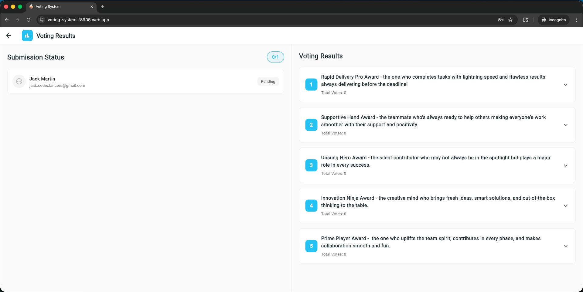 Voting System screen 4