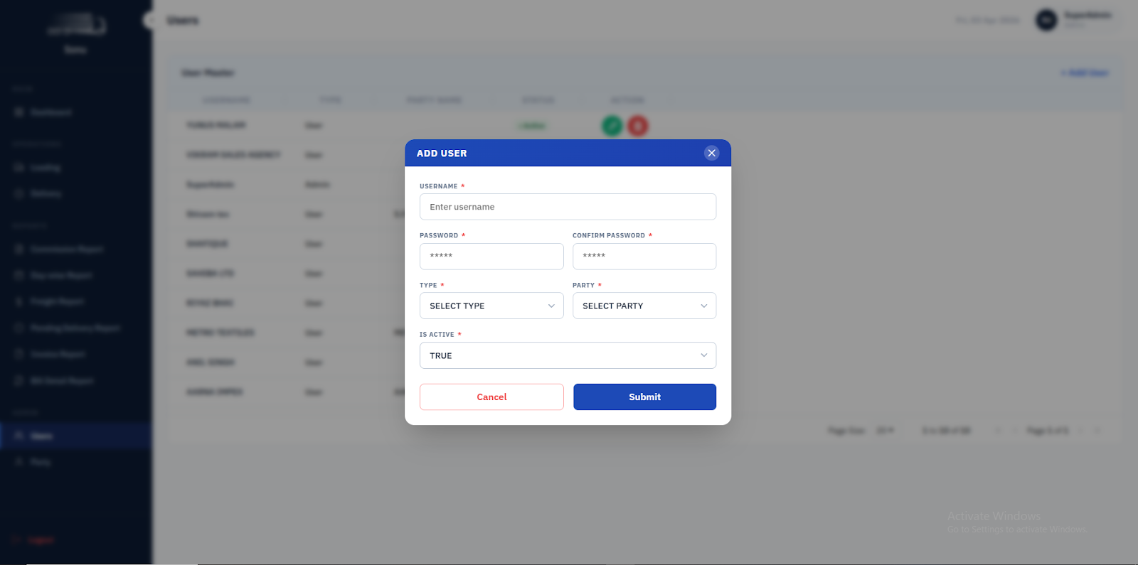 Sonu Roadlines Admin Portal  screen 14