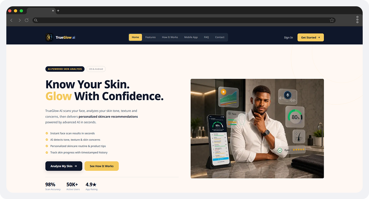 TrueGlow AI – AI-Powered Skincare App screen 1