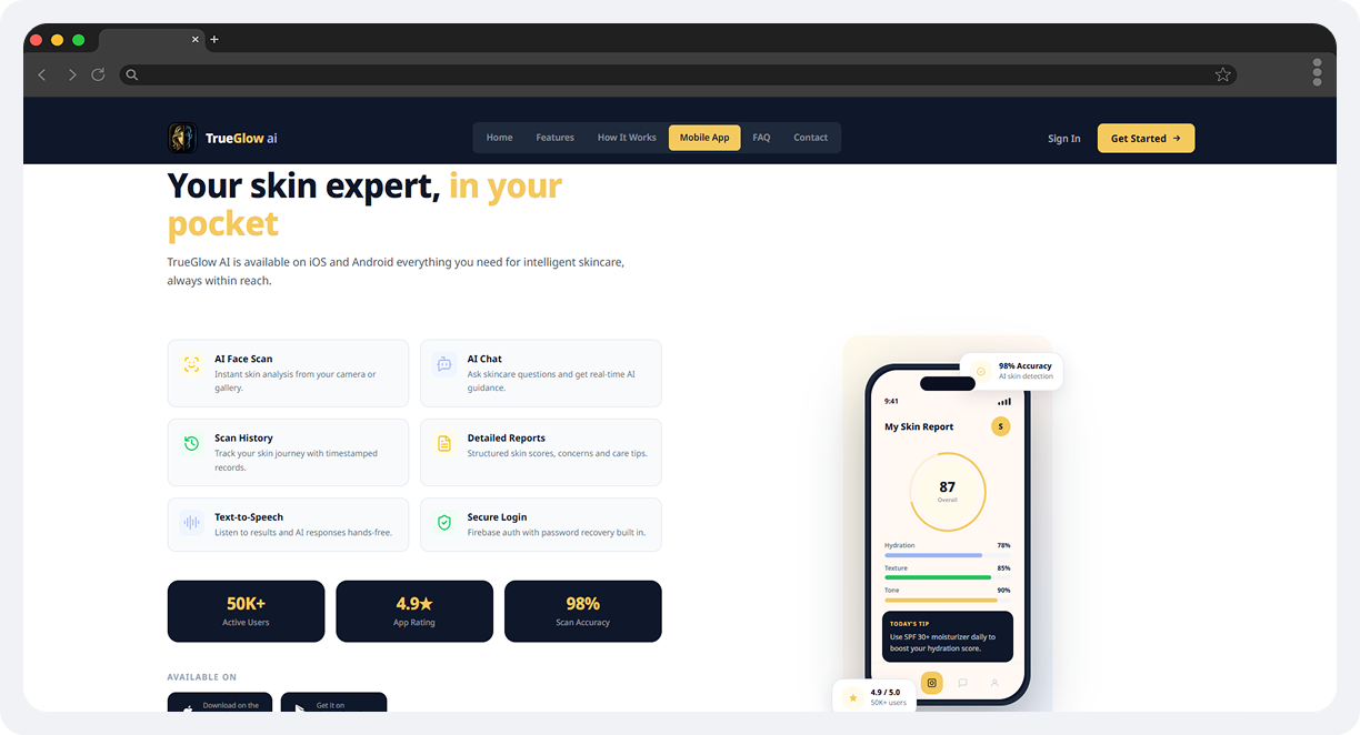 TrueGlow AI – AI-Powered Skincare App screen 2