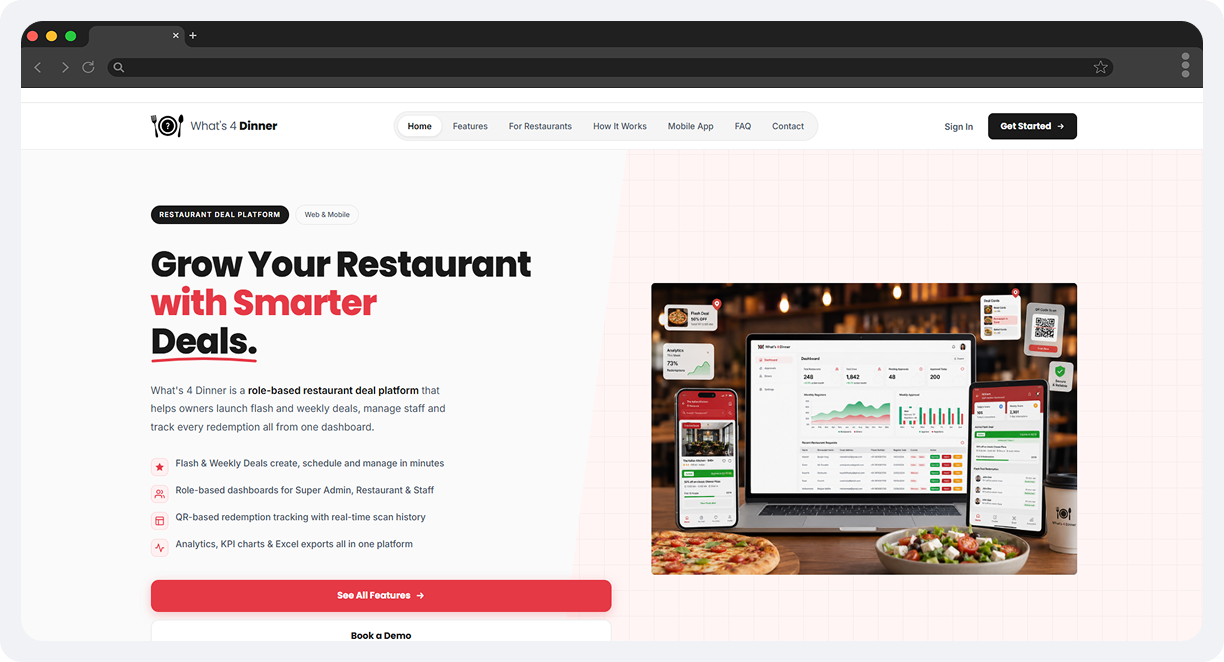 What’s 4 Dinner – Restaurant Deal & Admin Platform screen 1